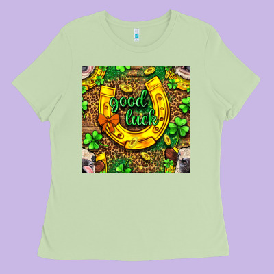 St. Patricks Good Luck With Cow Digital Paper Ladies Tee Designed By Bundleandbundleshop