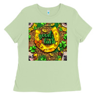 Matcha St. Patricks good luck with cow digital paper Ladies Tee - BundleAndBundleShop