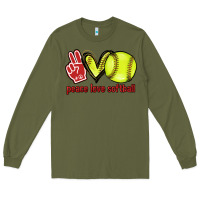 Army Green Peace love Softball Long Sleeve Tee - HowdyJamesFarm