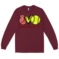 Burgundy Peace love Softball Long Sleeve Tee - HowdyJamesFarm
