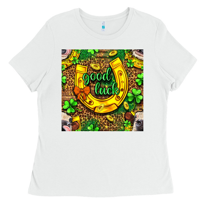 St. Patricks Good Luck With Cow Digital Paper Ladies Tee by BundleAndBundleShop | Teevron