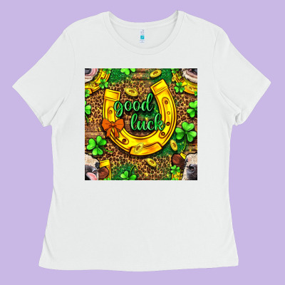 St. Patricks Good Luck With Cow Digital Paper Ladies Tee Designed By Bundleandbundleshop