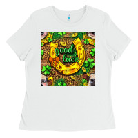 White St. Patricks good luck with cow digital paper Ladies Tee - BundleAndBundleShop