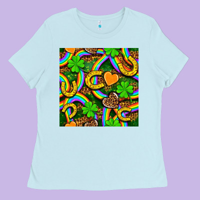 St. Patricks Rainbow Seamless Ladies Tee Designed By Bundleandbundleshop