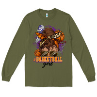 Army Green Messy bun Basketball girl Long Sleeve Tee - HowdyJamesFarm