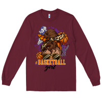 Burgundy Messy bun Basketball girl Long Sleeve Tee - HowdyJamesFarm