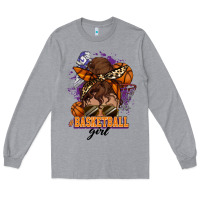 Heather Grey Messy bun Basketball girl Long Sleeve Tee - HowdyJamesFarm