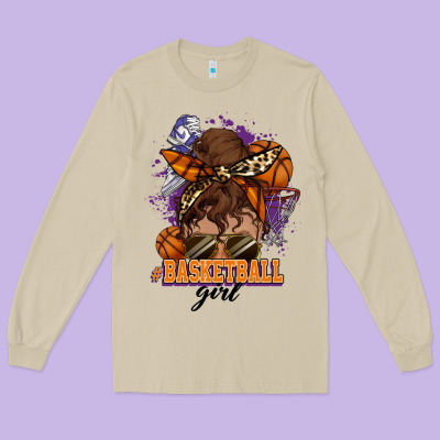 Messy Bun Basketball Girl Long Sleeve Tee Designed By Howdyjamesfarm