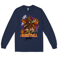 Navy Messy bun Basketball girl Long Sleeve Tee - HowdyJamesFarm