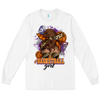 White Messy bun Basketball girl Long Sleeve Tee - HowdyJamesFarm