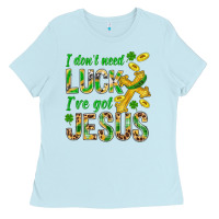 Baby Blue I Don't Need Luck I've Got Jesus St. Patricks Ladies Tee - BundleAndBundleShop