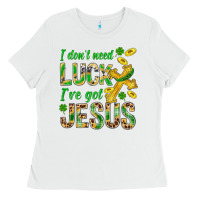 White I Don't Need Luck I've Got Jesus St. Patricks Ladies Tee - BundleAndBundleShop