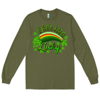 Army Green Feeling lucky with rainbow Long Sleeve Tee - RanaPortraitStore