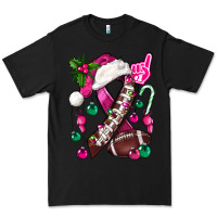 Pink Christmas Breast Cancer Ribbon Football Premium Tee | Teevron