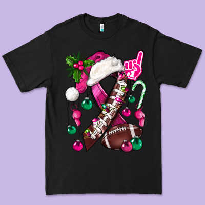 Pink Christmas Breast Cancer Ribbon Football Premium Tee Designed By Bundleandbundleshop
