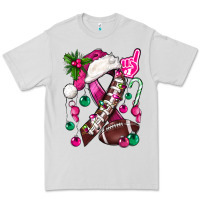 Dove Grey Pink Christmas Breast Cancer Ribbon Football Premium Tee - BundleAndBundleShop