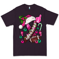 Plum Pink Christmas Breast Cancer Ribbon Football Premium Tee - BundleAndBundleShop