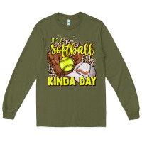 Army Green It's a Softball kinda day leopard Long Sleeve Tee - HowdyJamesFarm