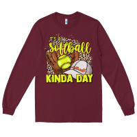 Burgundy It's a Softball kinda day leopard Long Sleeve Tee - HowdyJamesFarm
