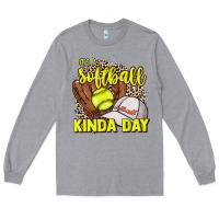 Heather Grey It's a Softball kinda day leopard Long Sleeve Tee - HowdyJamesFarm