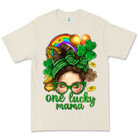Bone St. Patrick Messy Bun One Luck Mama With Clover Premium Tee - BundleAndBundleShop