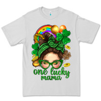 St. Patrick Messy Bun One Luck Mama With Clover Premium Tee | Teevron