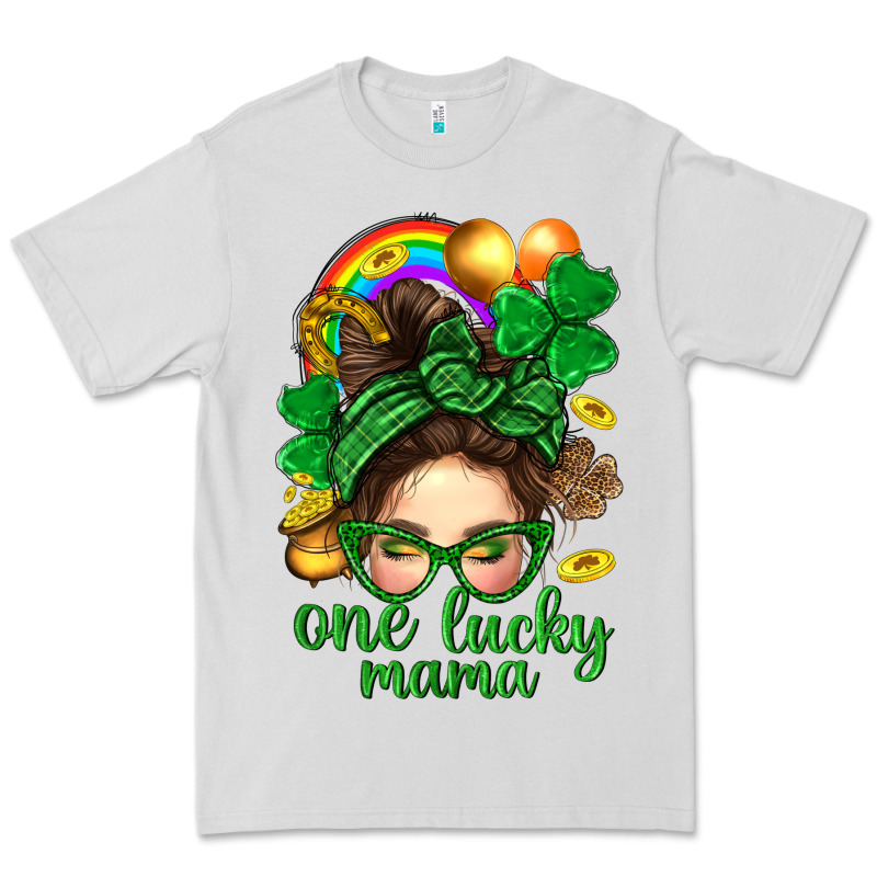 St. Patrick Messy Bun One Luck Mama With Clover Premium Tee by BundleAndBundleShop | Teevron