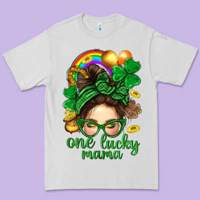 St. Patrick Messy Bun One Luck Mama With Clover Premium Tee Designed By Bundleandbundleshop