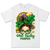 White St. Patrick Messy Bun One Luck Mama With Clover Premium Tee - BundleAndBundleShop