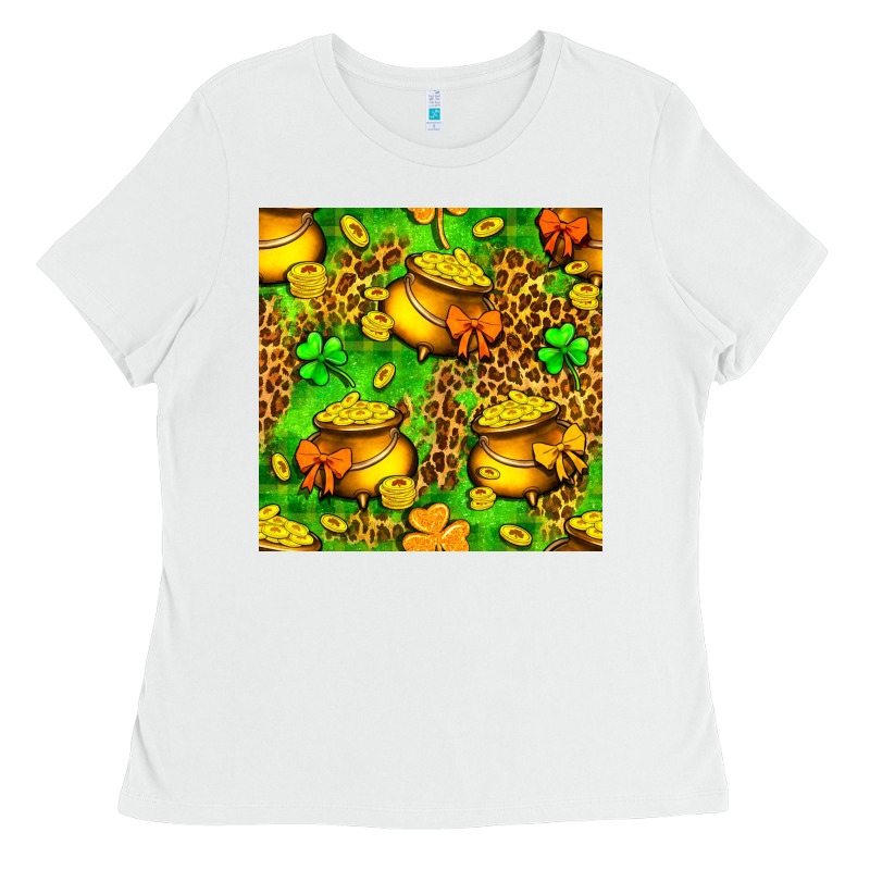 St. Patrick's Pot Of Gold Seamless Pattern Ladies Tee by BundleAndBundleShop | Teevron