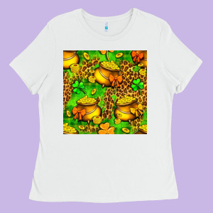 St. Patrick's Pot Of Gold Seamless Pattern Ladies Tee Designed By Bundleandbundleshop