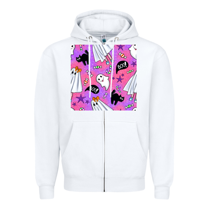 Cute Ghost Halloween Seamless Pattern Zipper Hoodie by BundleAndBundleShop | Teevron