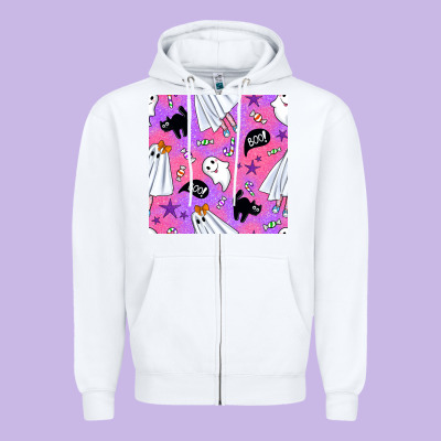 Cute Ghost Halloween Seamless Pattern Zipper Hoodie Designed By Bundleandbundleshop