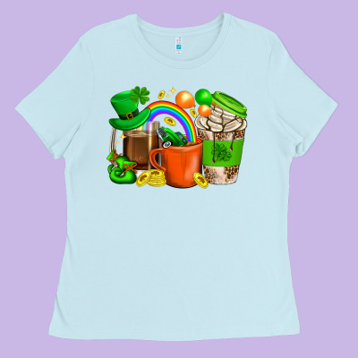 St. Patricks Day Coffee Cups Ladies Tee Designed By Bundleandbundleshop