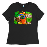 Black St. Patricks Day Coffee Cups Ladies Tee - BundleAndBundleShop