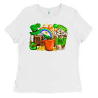 White St. Patricks Day Coffee Cups Ladies Tee - BundleAndBundleShop