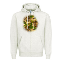 Oatmeal Heather camouflage and leopard patch Zipper Hoodie - BundleAndBundleShop