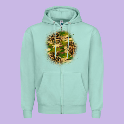Camouflage And Leopard Patch Zipper Hoodie Designed By Bundleandbundleshop