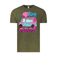 Vintage Olive Stay cool with ice cream van summer Vintage Tee - NancyCooperArtShop