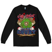 Black My heart is on that court Baseball Long Sleeve Tee - HowdyJamesFarm