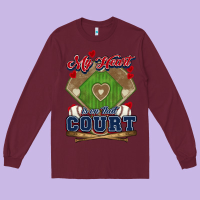 My Heart Is On That Court Baseball Long Sleeve Tee Designed By Howdyjamesfarm