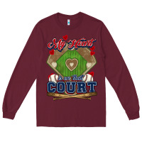 Burgundy My heart is on that court Baseball Long Sleeve Tee - HowdyJamesFarm