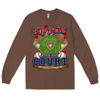 Chestnut My heart is on that court Baseball Long Sleeve Tee - HowdyJamesFarm
