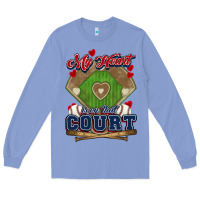 Colony Blue My heart is on that court Baseball Long Sleeve Tee - HowdyJamesFarm