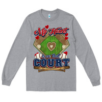 Heather Grey My heart is on that court Baseball Long Sleeve Tee - HowdyJamesFarm