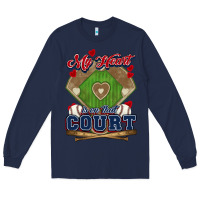 Navy My heart is on that court Baseball Long Sleeve Tee - HowdyJamesFarm