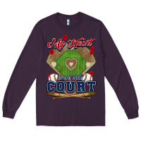 Plum My heart is on that court Baseball Long Sleeve Tee - HowdyJamesFarm
