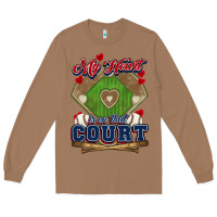 Toasted Coconut My heart is on that court Baseball Long Sleeve Tee - HowdyJamesFarm