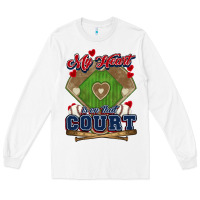 White My heart is on that court Baseball Long Sleeve Tee - HowdyJamesFarm