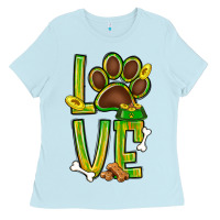 Baby Blue Tie dye St. Patrick's Day love dog paw Ladies Tee - BundleAndBundleShop